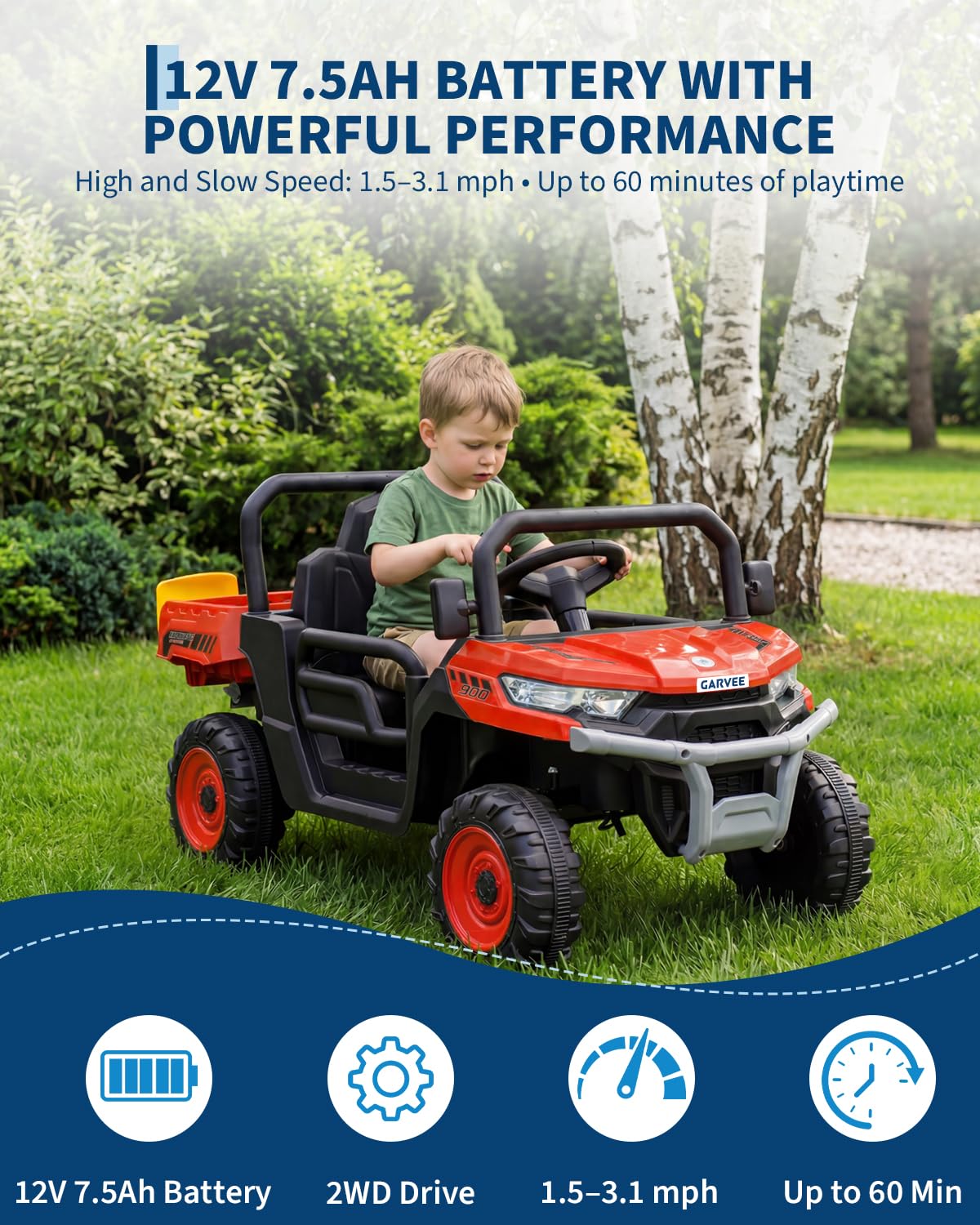 Garvee 12V Kids Ride on Dump Truck with Parent Remote Control, Single Seater Electric Farm Truck for Kids, Powered Dump Bed, Double Opening Doors, Suspension, LED Lights, MP3 & Horn,Red
