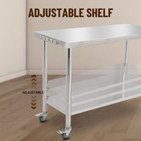 GARVEE 48"L x 24"W x 35"H Stainless Steel Work Table - Heavy-Duty Prep Table with Undershelf, Wheels, and Hooks for Kitchen and Restaurant Use