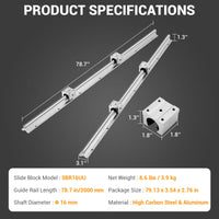 Garvee Linear Rail Slide SBR16-2000mm (2 PCS) and 4 PCS 4SBR16UU Bearing Blocks, Linear Bearing CNC Kit for Automated Machines DIY Project and Equipment