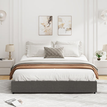Garvee Platform Bed Frame, Fabric Upholstered with 4 Storage Drawers, No Box Spring Needed, Wooden Slats Support, Noise Free, Easy Assembly, Dark Grey(KING)