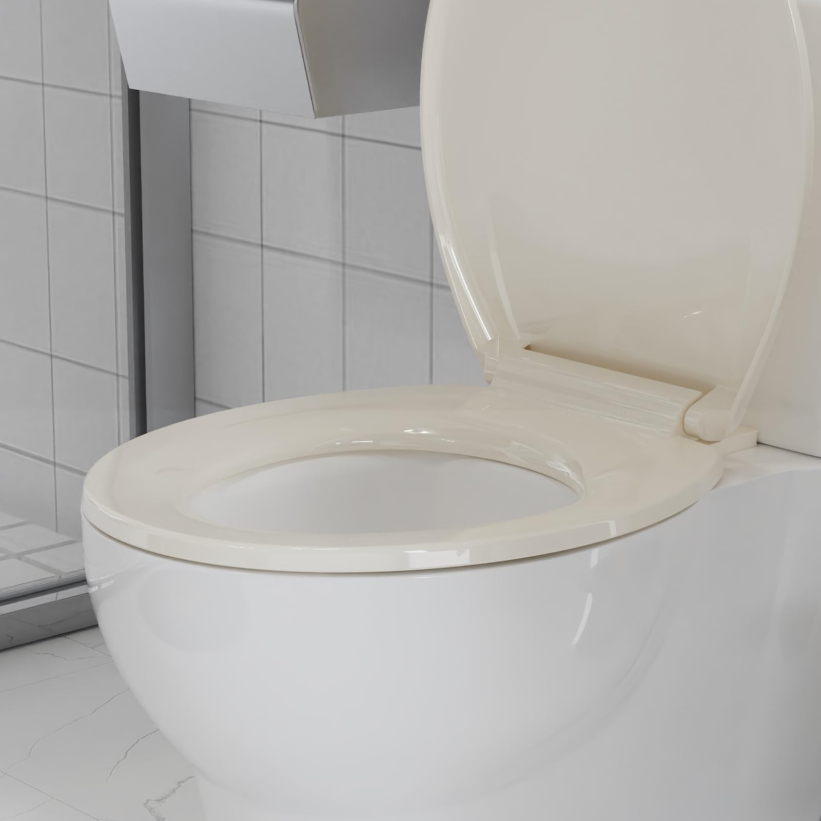 Garvee Toilet Seat Round,Toilet Seat with Quick-Release And Quick-Attach, Plastic Toilet Seat with Soft Close,Easy Install and Clean - Fits Most Round Toilets Almond