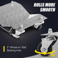 Garvee 2 Items 4 Tire Wheel Dolly Car, Premium Manganese Steel, 3000 Lbs Capacity, Heavy Duty, Antiskid & Recessed Design, 360° Rotatable Wheels, Silver