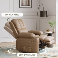 Garvee 22" Widen Rocker Swivel Recliner Chair, Lazy Boy Recliner for Adults, with 1.5X Sponge Filling, Side Pocket, and Cup Holder, for Living Room, Bedroom, and Nursery, Tan