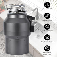 Garvee 1/2 HP Garbage Disposal, Sink Garbage Disposal With Air Switch, Continuous Feed Food Waste Disposer Cleaner With 14 In Power Cord, 380W 3500r/Min,Rose Gold