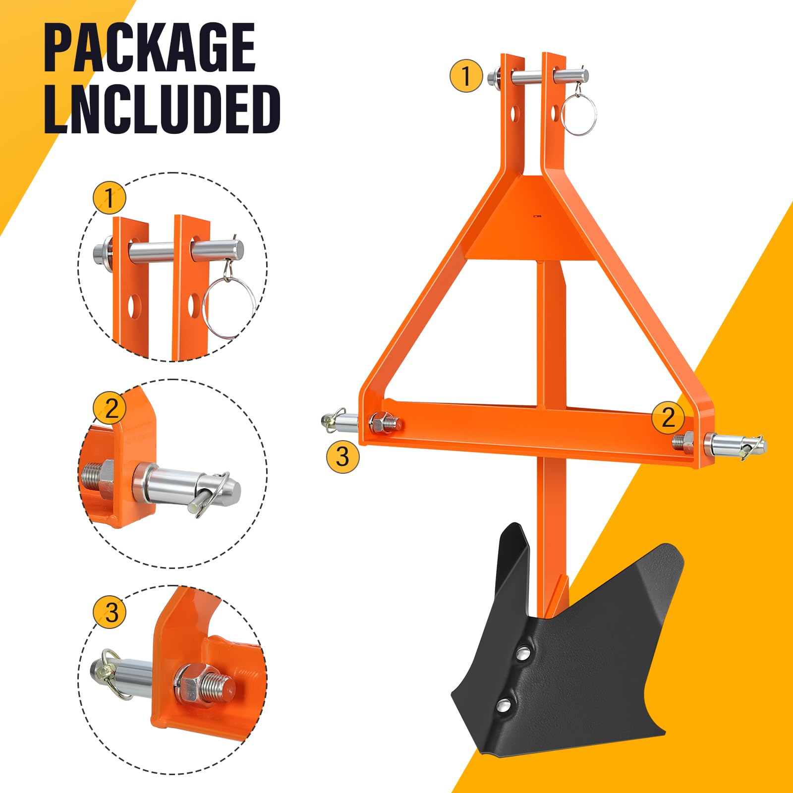 Garvee Middle Buster for Category 1, 3 Point Quick Hitch Tractors, Heavy Duty Steel Furrowing Plow, Receiver Trailer Hitch Tractor Tow Drawbar Adapter, Soil Tiller（1 Ditch Blade）