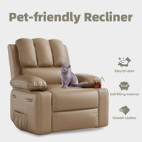 Garvee Oversized 27" Recliner Chairs with Heat and Massage, 360° Swivel Lazy Boy Recliner Chair for Adults, Manual Rocking Chair with Cup Holder for Living Rooms, Bedrooms and Nurseries, Tan