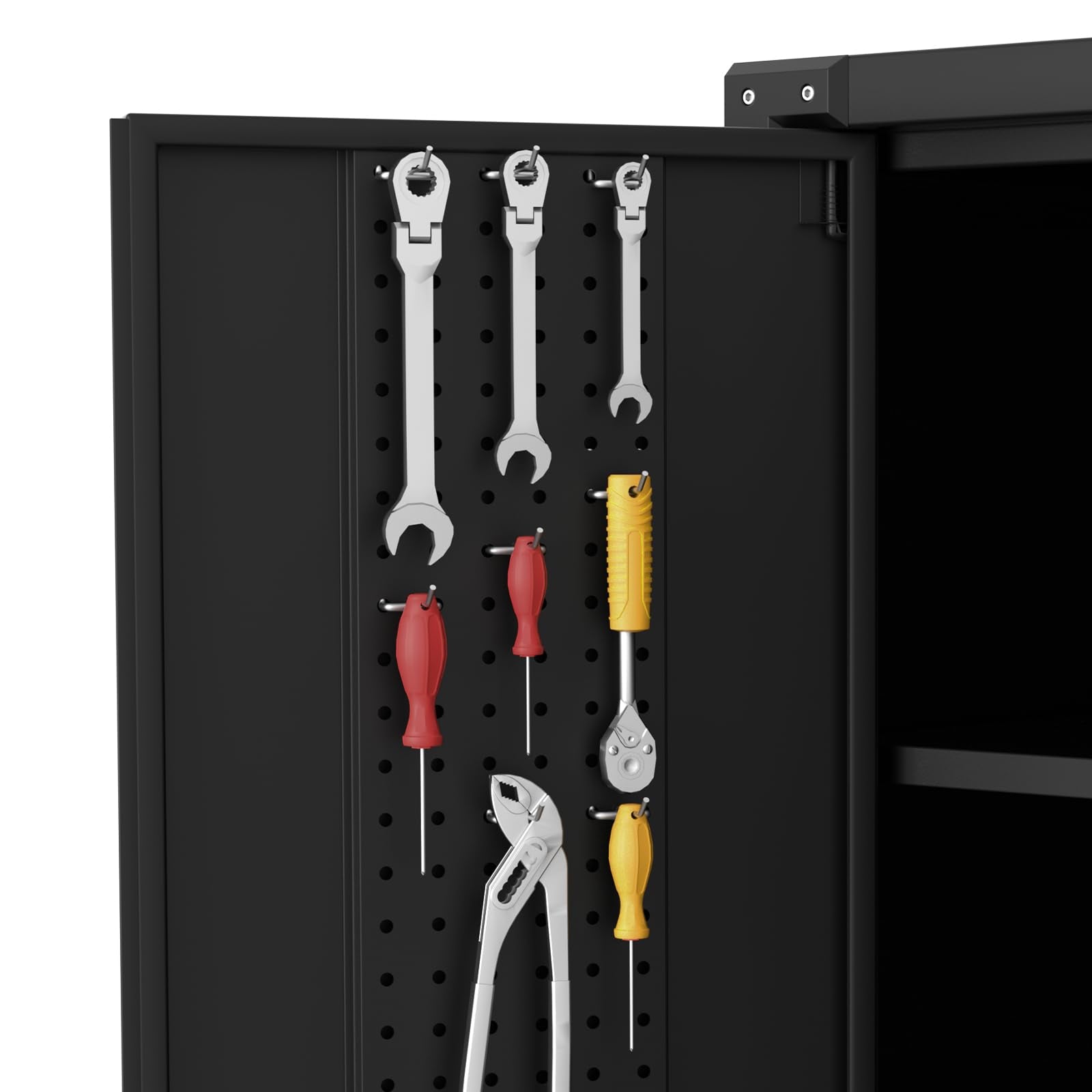 Garvee 72" Locking Rolling Cabinet with Pegboard Doors, 4 Adjustable Shelves, Heavy-Duty Cold-Rolled Steel, Lockable Wheels, Scratch-Resistant, Garage Workshop Storage, Black