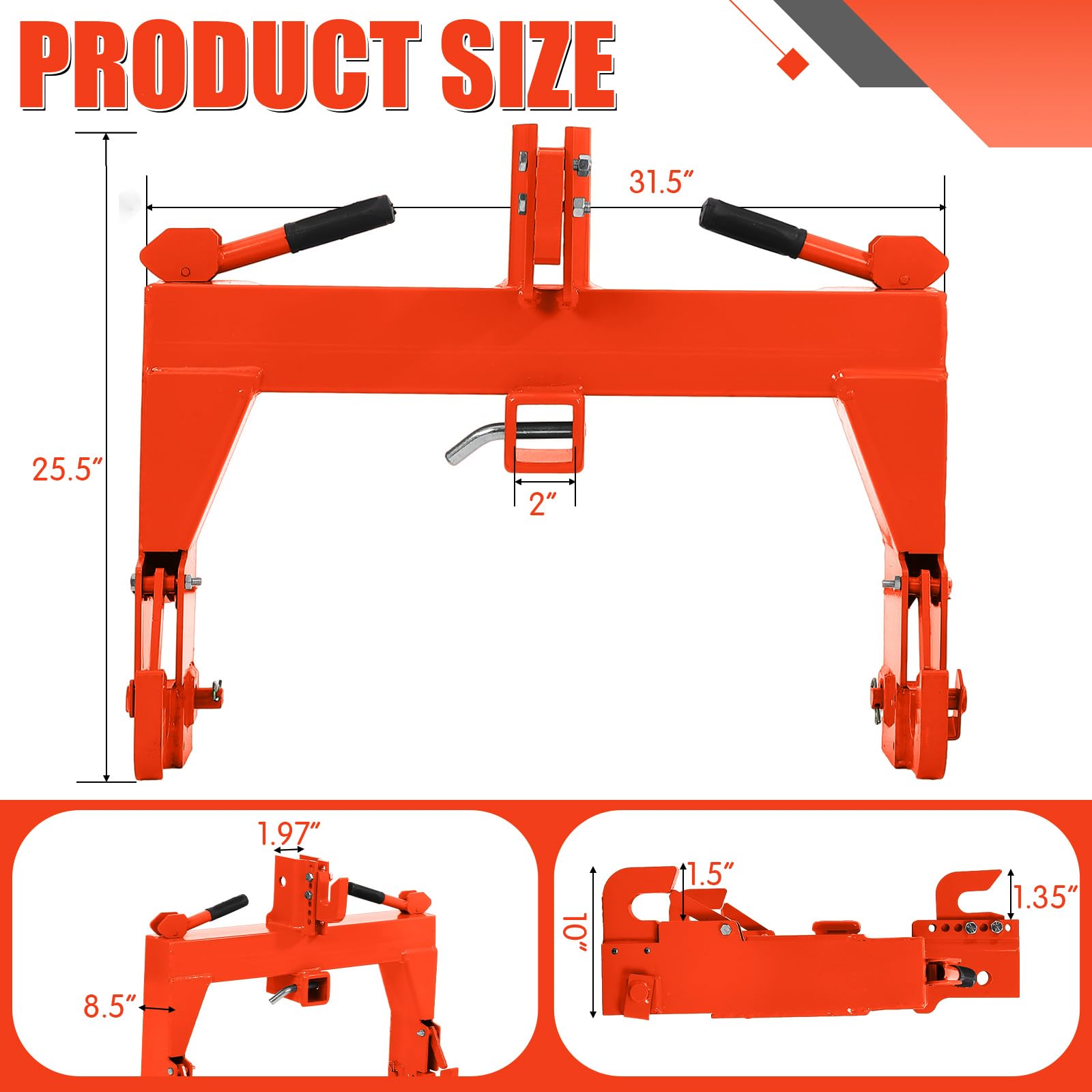 Garvee 3-Point Quick Attach Hitch, 2 Inch Receiver & 5 Bolts Adjust