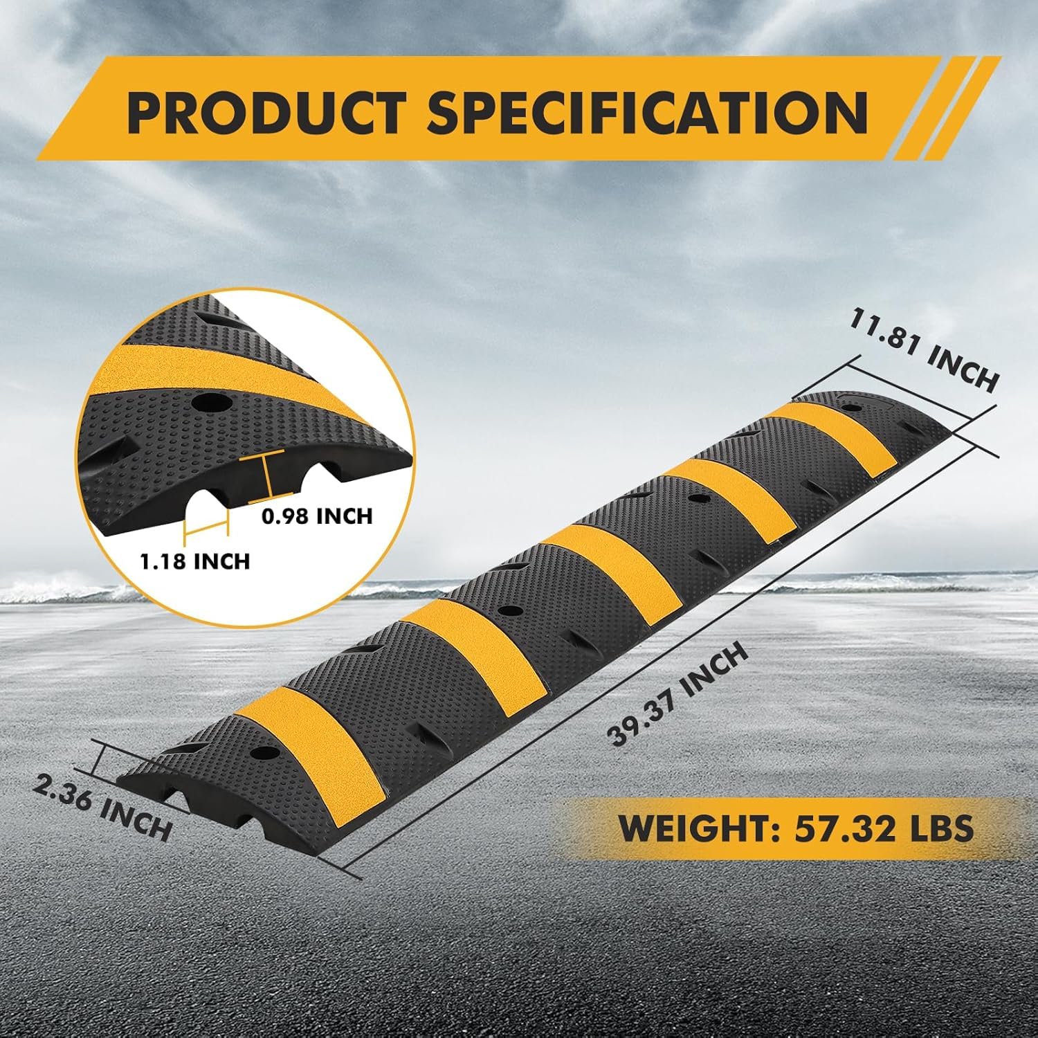 Garvee 2PCS 6FT Rubber Speed Bump,25000 lbs Load Capacity Cable Protector Ramp with 2 Channe,Traffic Speed Humps for Home Garage Asphalt Concrete Gravel Driveway
