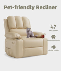 Garvee Oversized 27" Recliner Chairs with Heat and Massage, 360° Swivel Lazy Boy Recliner Chair for Adults, Manual Rocking Chair with Cup Holder for Living Rooms, Bedrooms and Nurseries, Beige
