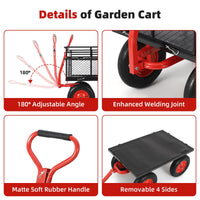 Garvee 1400 lb Steel Garden Cart, Heavy Duty Yard Wagon with Removable Mesh Sides, 2-in-1 Handle & 16" Tires, Red