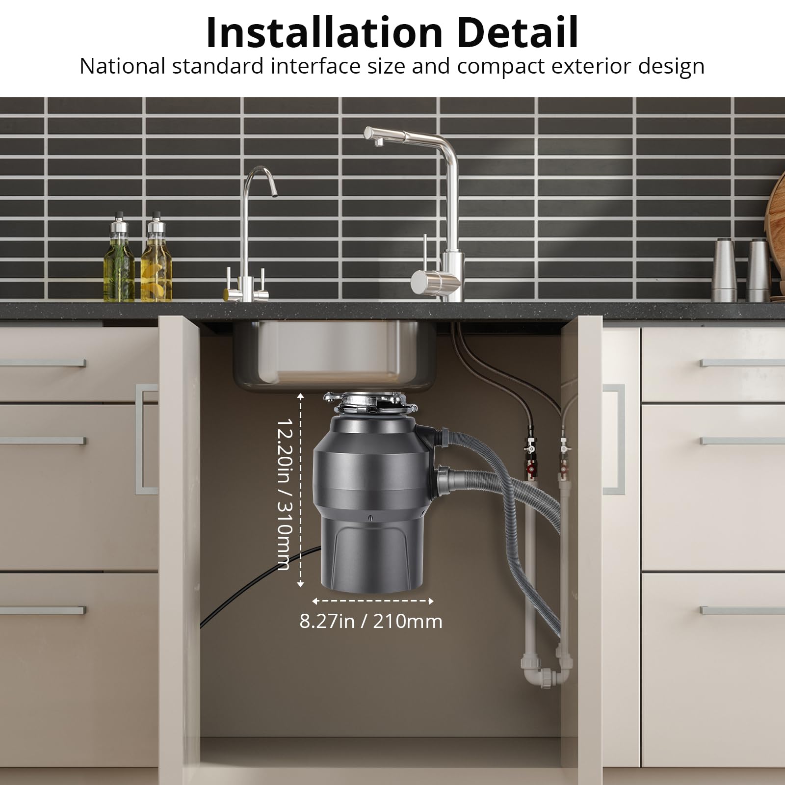 Garvee 1/2 HP Garbage Disposal, Sink Garbage Disposal With Air Switch, Continuous Feed Food Waste Disposer Cleaner With 14 In Power Cord, 380W 3500r/Min,Rose Gold