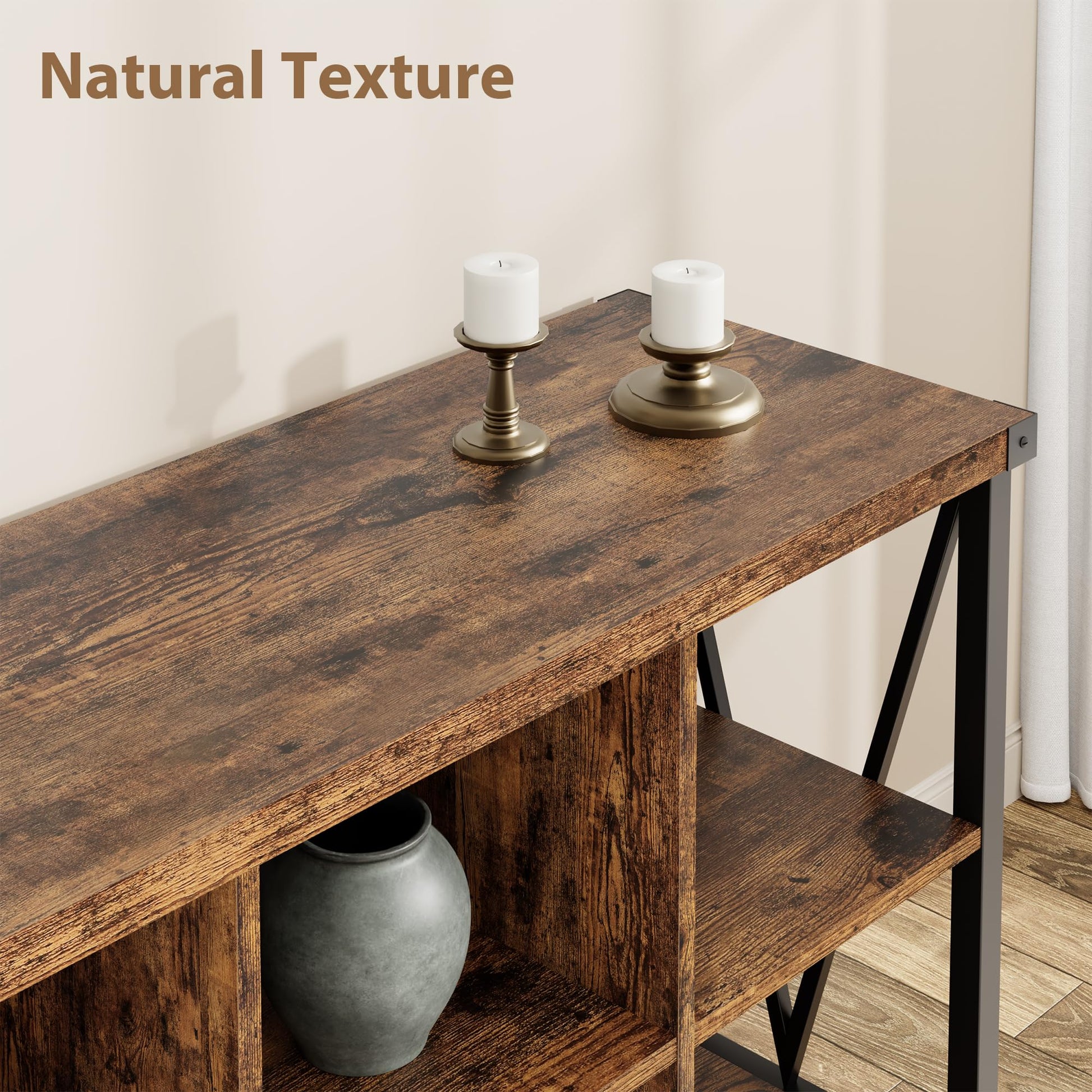 Garvee Console Table, Rustic 3 Tier Sofa Table Behind Couch, Industrial Metal Entryway Table with Storage Shelf, Farmhouse Wooden Foyer Hallway Table for Entry Living Room, Rustic Brown