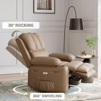 Garvee Oversized 27" Recliner Chairs with Heat and Massage, 360° Swivel Lazy Boy Recliner Chair for Adults, Manual Rocking Chair with Cup Holder for Living Rooms, Bedrooms and Nurseries, Tan