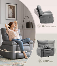 Garvee Oversized Wide Rocker Swivel Recliner Chair - PU Leather Large Manual Recliner for Adults, Ultimate Comfort Lazy Boy with 1.5X Sponge Filling and Easy Recline Mechanism for Relaxation, Gray