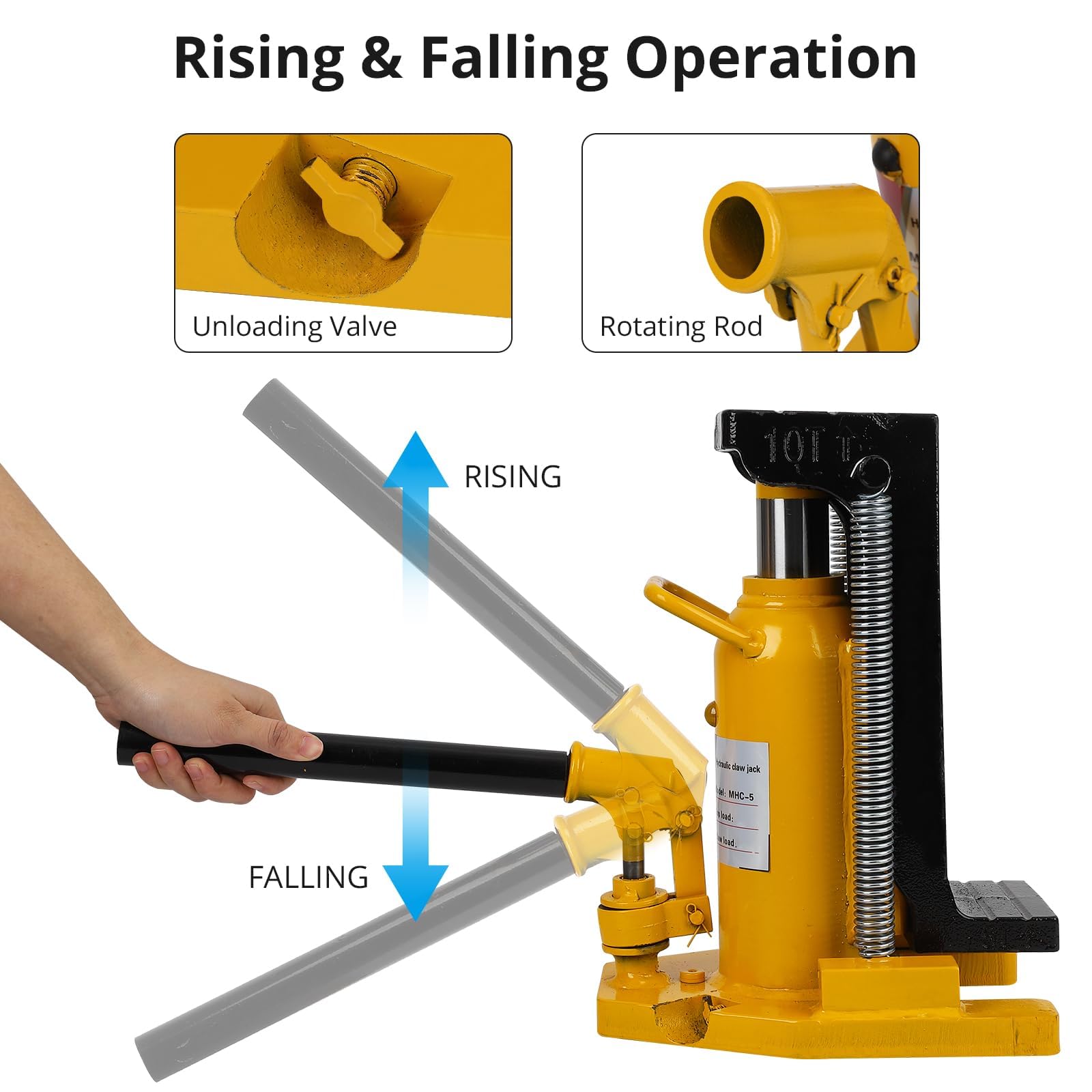 Garvee Toe Jack - 10 Ton Toe Lift, 20 Ton Top Lift, Hydraulic Jack with Manual Pump, Air Hydraulic for Machinery, Industry, Yellow