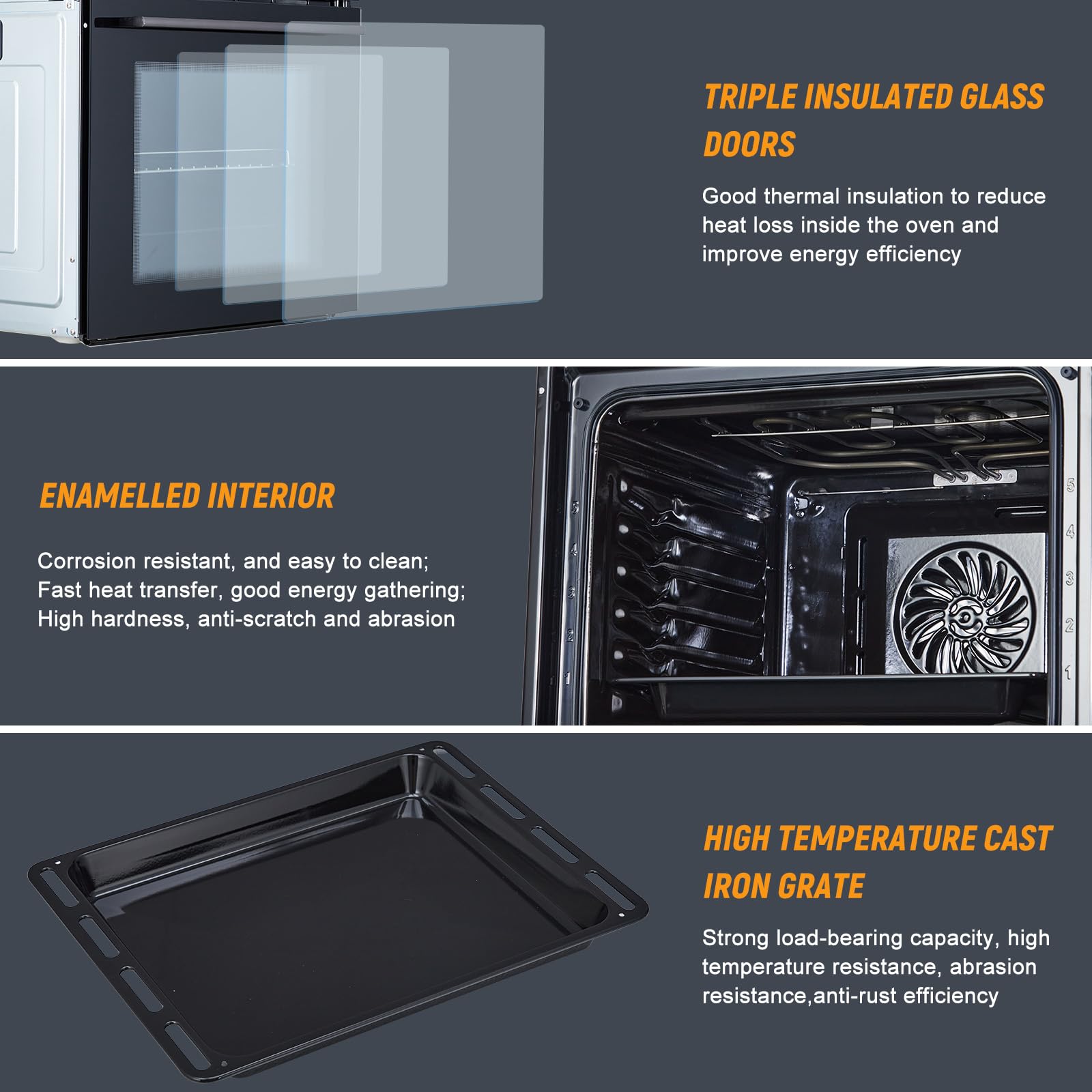 Garvee 24 Inch 70L Single Wall Oven with 5 Modes, 3000W Built-In Wall Oven with 25 Cu.Ft. Capacity, Mechanical Knobs