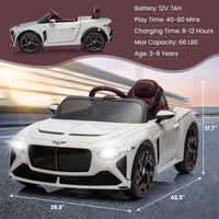 Garvee Kids Ride On Car, Licensed Bentley Bacalar 12V Electric Vehicles w/Parent Remote Control, Scissor Door, Suspension, 3 Speeds, LED Lights, Horn, Battery Powered Ride on Toy for Boys Girls - White