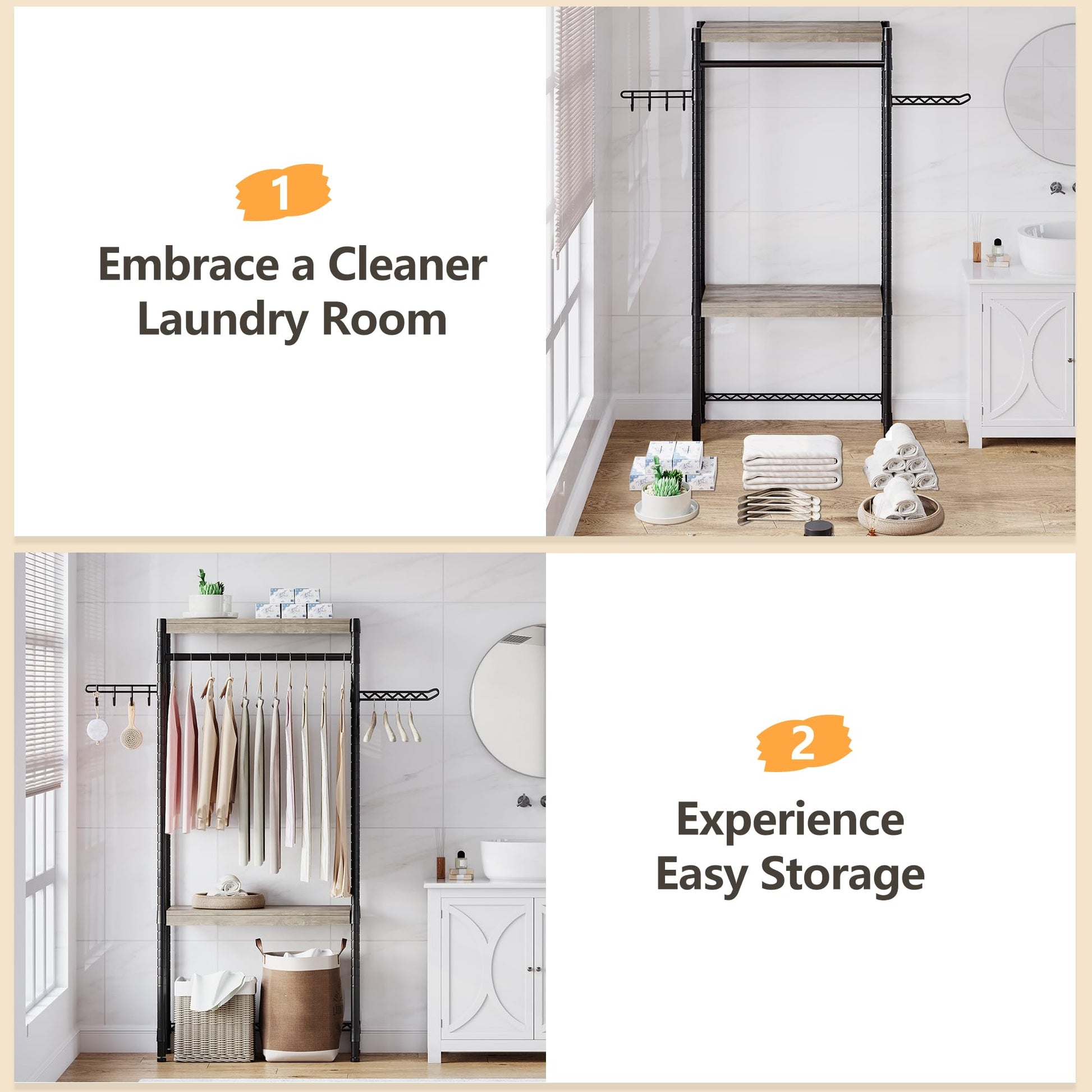 Garvee Over The Washer and Dryer Storage Shelf- Laundry Room Organization Space Saving Laundry Drying Clothes Racks Heavy Duty Adjustable Height Bathroom Shelf for Home Decor (Metal, 30" A)