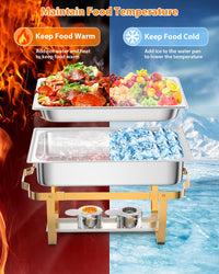 Garvee 8QT Chafing Dish Buffet Set (6-Pack) - Foldable Food Warmers with Spoons & Tweezers for Weddings, Parties, Banquets, and Catering Events (Gold)
