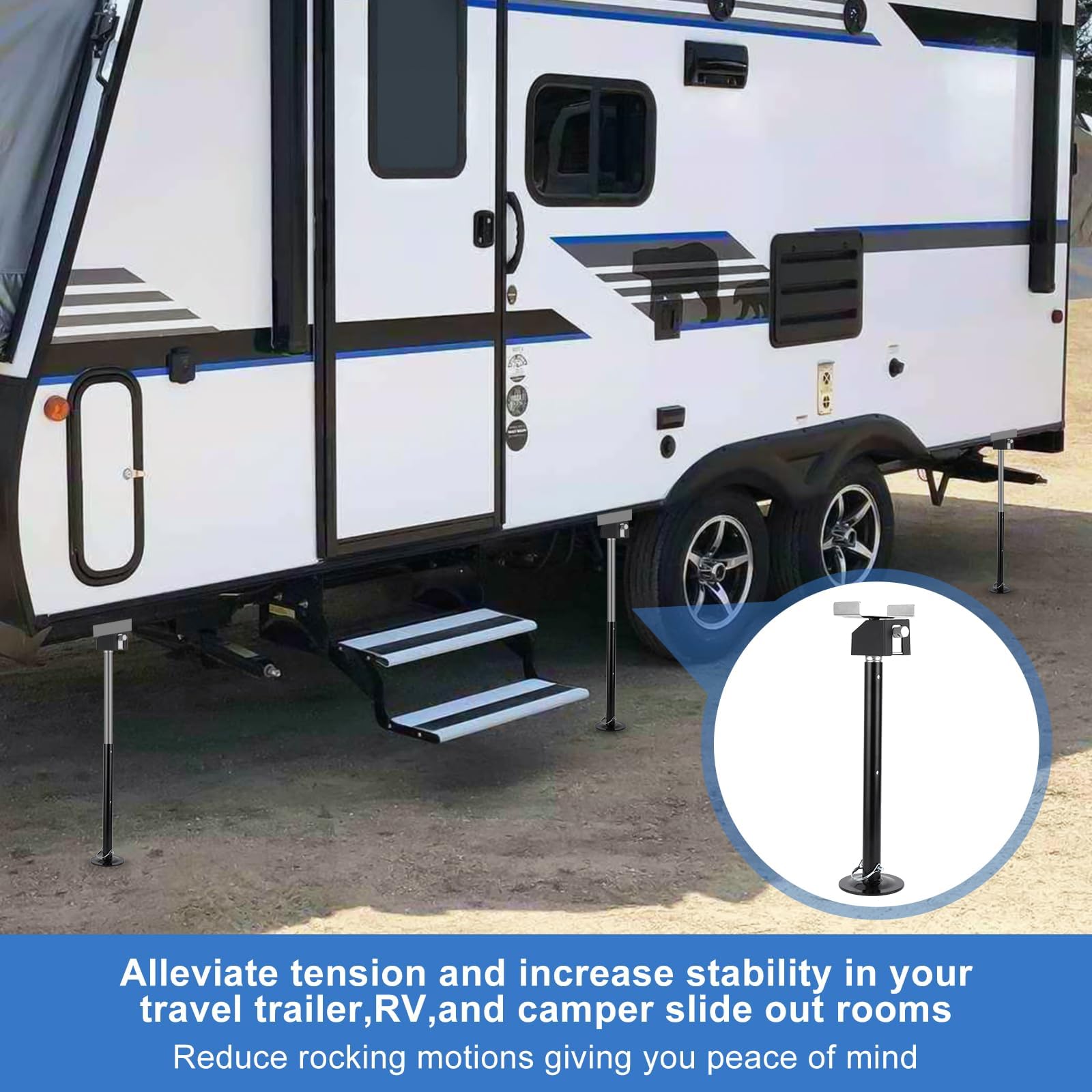 Garvee RV Stabilizer Jacks – Electric Trailer Jack Set (Supports 5000 lbs) with Flat Top Support Blocks, Adjustable 21.06"-49", Heavy-Duty Camper Stabilizer (Set of 4)