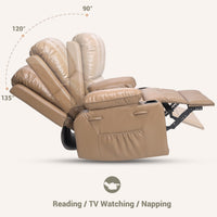 Garvee 22" Widen Rocker Swivel Recliner Chair, Lazy Boy Recliner for Adults, with 1.5X Sponge Filling, Side Pocket, and Cup Holder, for Living Room, Bedroom, and Nursery, Tan