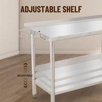 GARVEE 48"L x 24"W x 35"H Stainless Steel Work Table - Heavy-Duty Prep Table with Undershelf, Backsplash, and Garbage Rack for Kitchen and Commercial Use
