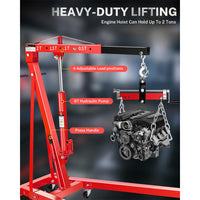 Garvee 2-Ton Hydraulic Engine Hoist Crane with 6-Wheel Stability, Folding Design, Military-Grade Steel, Locking Brakes, Adjustable Boom - Garage & Workshop, Red