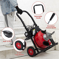 Garvee Auto Feed 100 FT x 1/2 Inch Drain Cleaner Machine with 250W Motor, Portable Sewer Snake Auger with 8 Cutters & Air-activated Foot Switch, Fits 1" to 4" Pipes, Black & Red