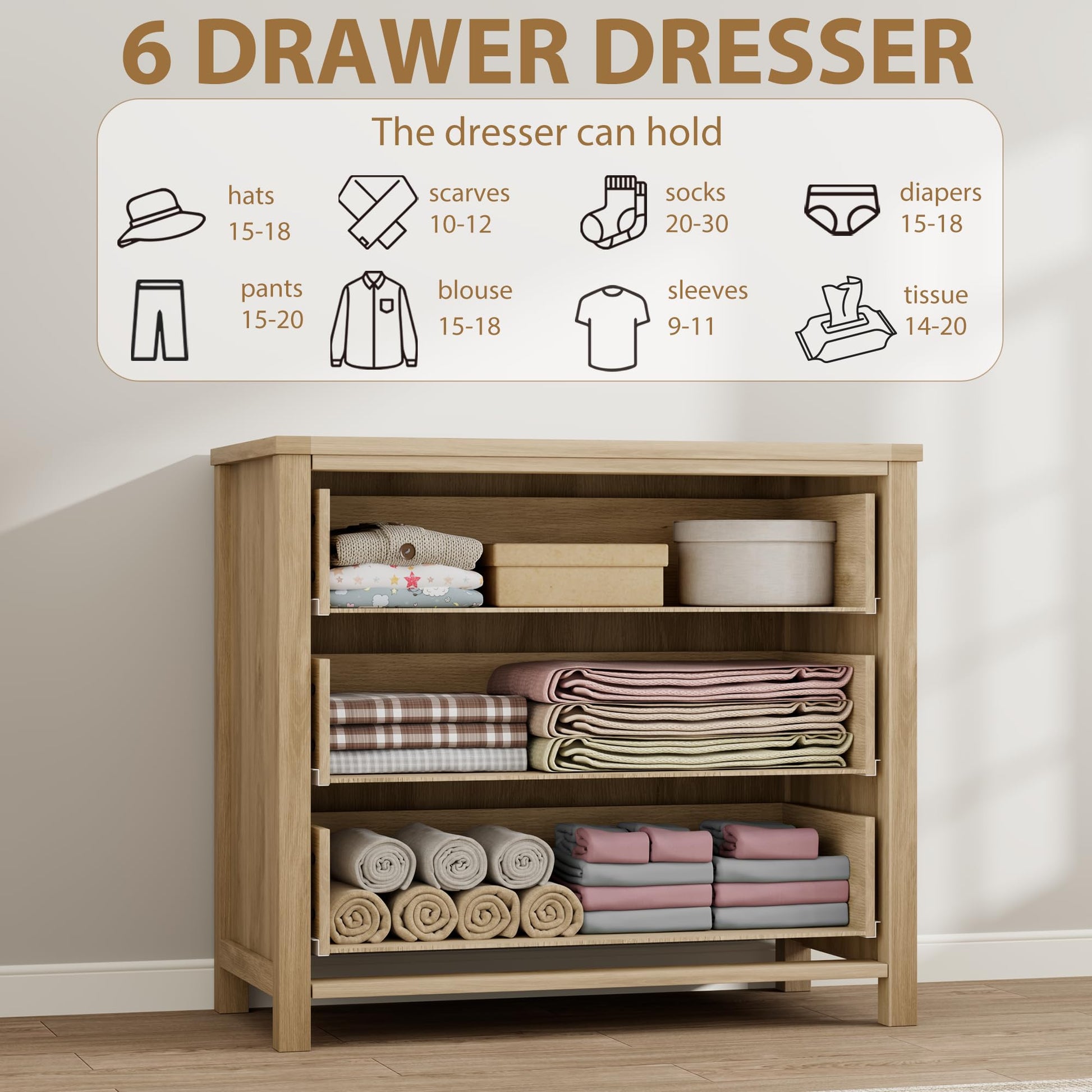 Garvee Rattan 3 Dresser for Bedroom, 29" Tall Dresser, Boho Tall Drawer Dresser with Storage, Wooden Closet Dressers Chest of Drawers Freestanding for Bedroom, Nursery, Living Room, Natural