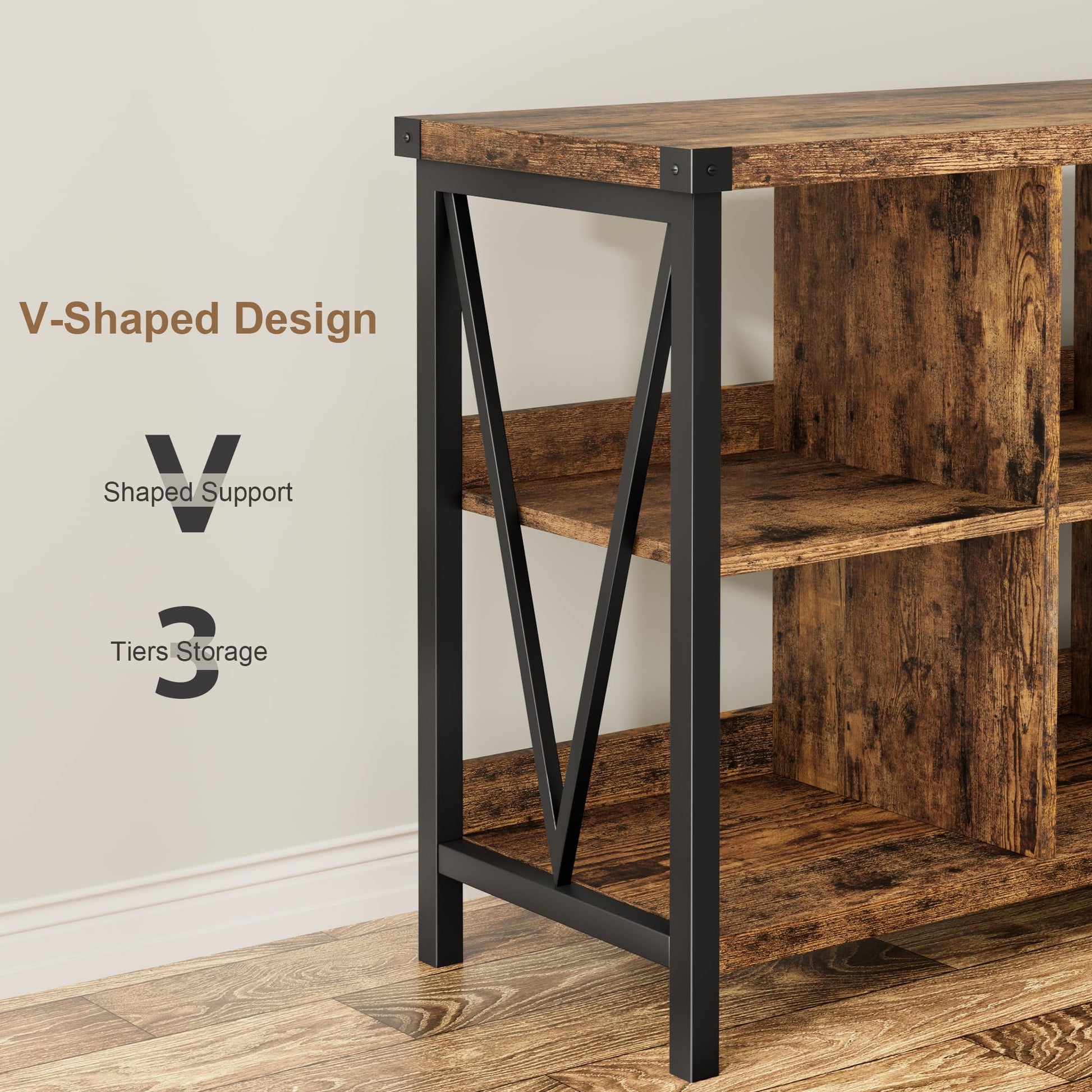 Garvee Console Table, Rustic 3 Tier Sofa Table Behind Couch, Industrial Metal Entryway Table with Storage Shelf, Farmhouse Wooden Foyer Hallway Table for Entry Living Room, Rustic Brown
