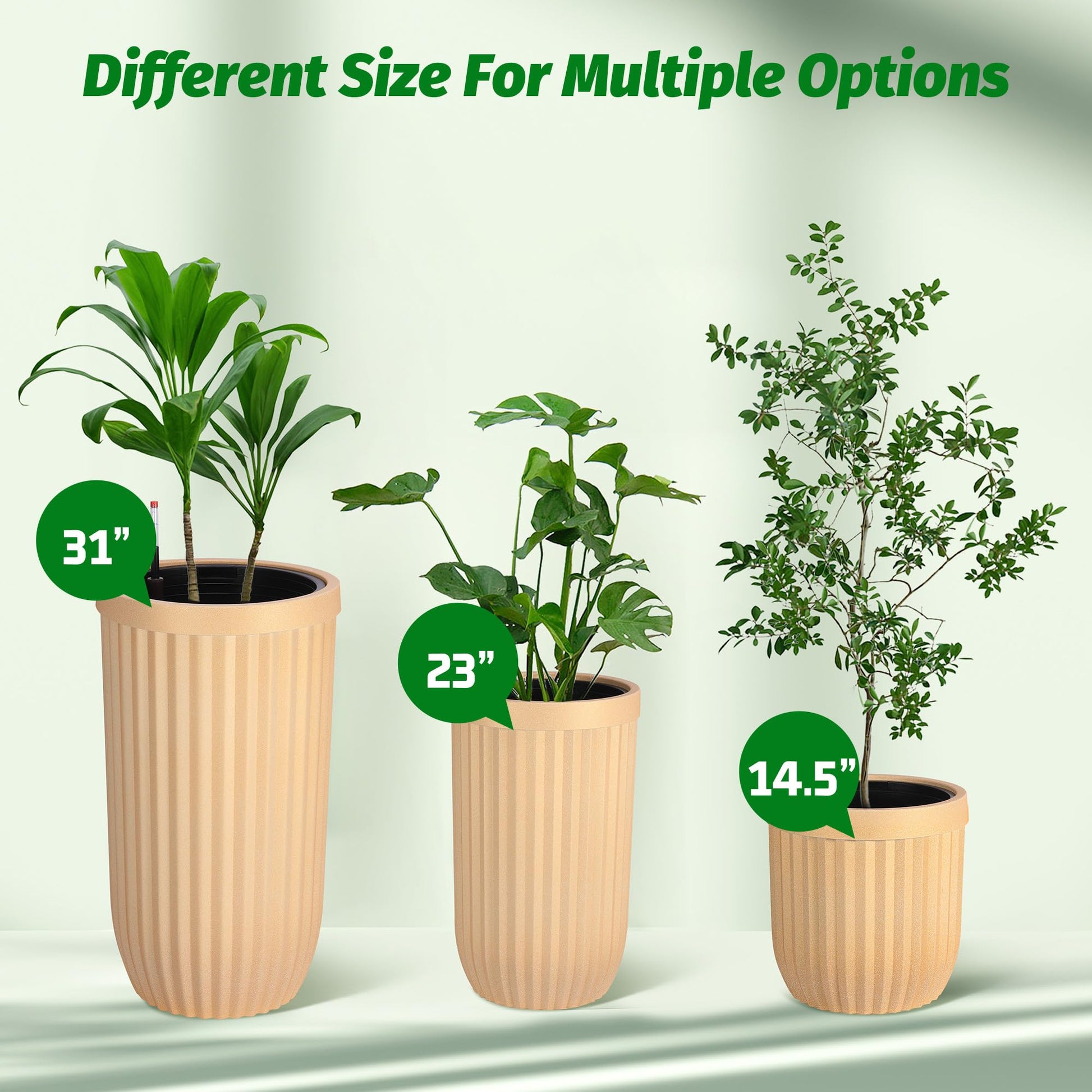 Garvee 31" Tall Gold Planter with Water Level Monitor, Self-Watering System & Wheels - Medium Flower Pot for Living Room, Office, Patio & Garden