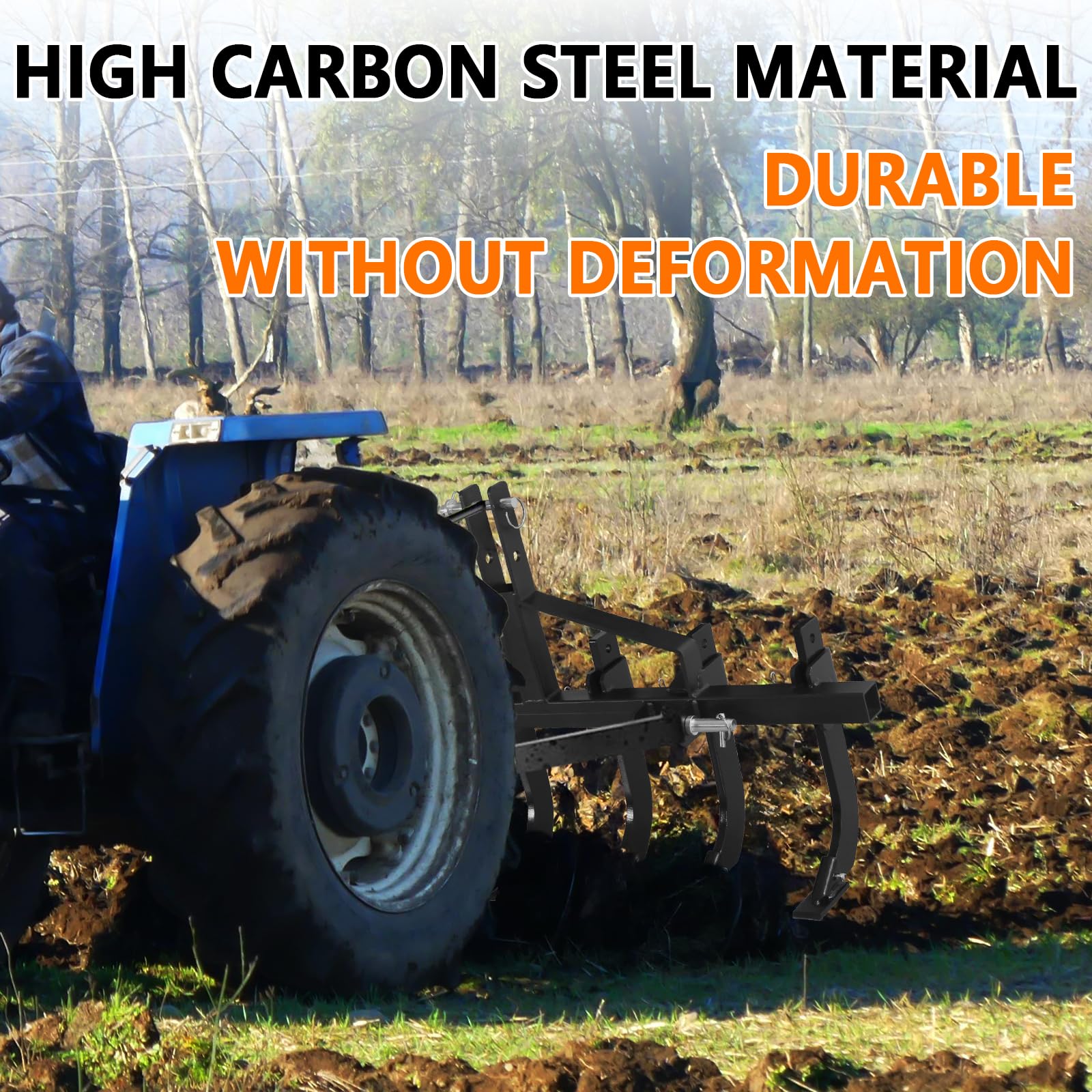 Garvee 48 Inch Plow Scarifier, Removable Tractor Cultivator, 6 Scarifier Shanks, 3 Point Scarifier for CAT-0 & CAT-1