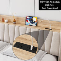 Garvee King Size Bed Frame with Storage Headboard and Charging Station, Upholstered Platform Bed Frame with Drawer, Mattress Foundation with Solid Wooden Slats Support, No Box Spring Needed, Beige