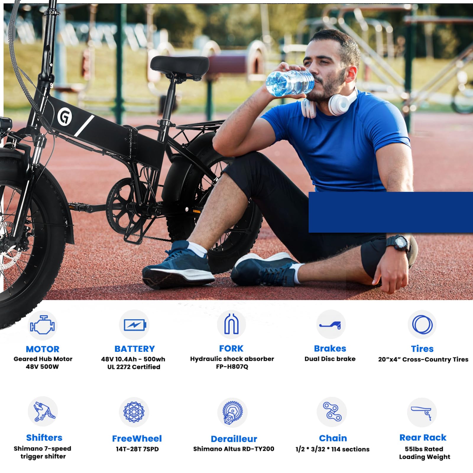 Garvee 20" x 4.0 Fat Tires Folding Electric Bike for Adults, 48V Removable Lithium Battery 750W Peak Power E-Bike, Large LCD Display, 6 Levels of Pedal Assist for Commuting and Riding