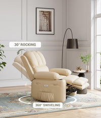 Garvee Oversized 27" Recliner Chairs with Heat and Massage, 360° Swivel Lazy Boy Recliner Chair for Adults, Manual Rocking Chair with Cup Holder for Living Rooms, Bedrooms and Nurseries, Beige