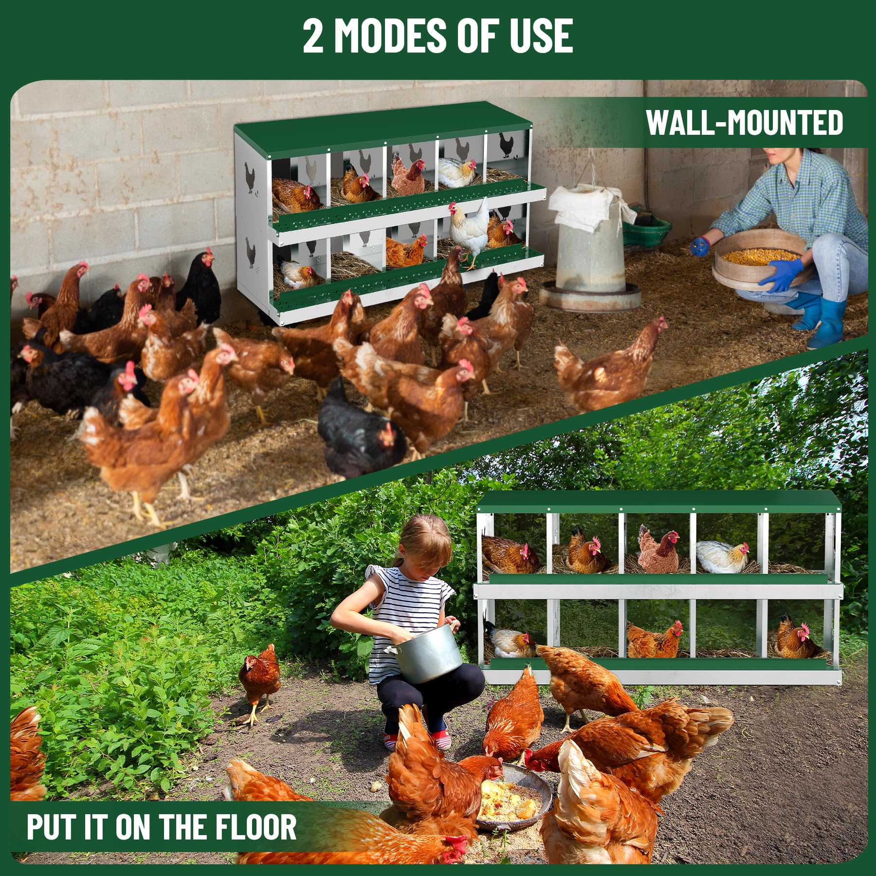 Garvee 10 Compartments Metal Chicken Nesting Boxes, Nesting Boxes, Chicken Laying Box with Roll Out Egg Collection with Vented Holes