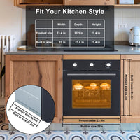 Garvee 24 Inch 70L Single Wall Oven with 5 Modes, 3000W Built-In Wall Oven with 25 Cu.Ft. Capacity, Mechanical Knobs
