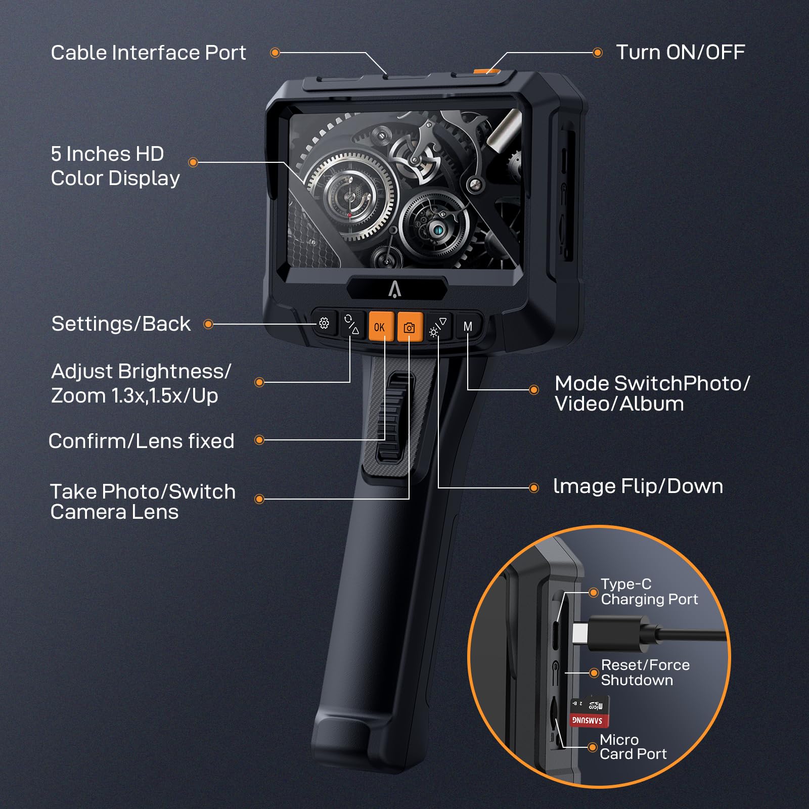 5 Inch IPS Pipe Endoscope, 1080P HD, 6.6ft Flexible, Waterproof - GARVEE