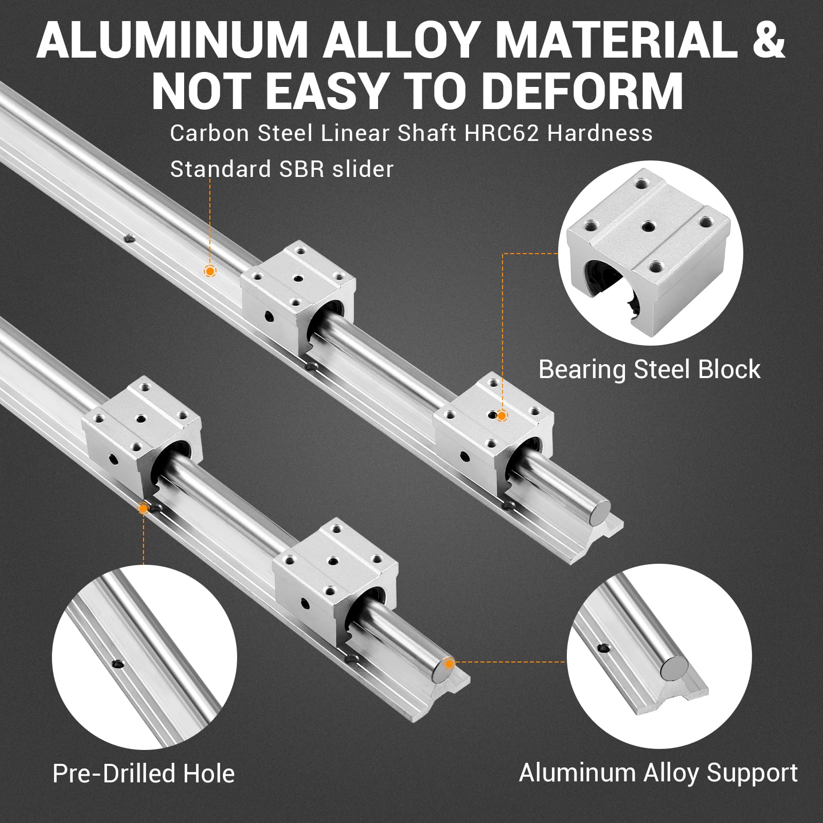 Garvee Linear Rail Slide SBR16-2000mm (2 PCS) and 4 PCS 4SBR16UU Bearing Blocks, Linear Bearing CNC Kit for Automated Machines DIY Project and Equipment