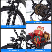 Garvee 26 Inch Adult 3 Wheel Electric Tricycle with Basket, Fat Tires,7 Speeds,350W Powerful Motor, 36V 10Ah Removable Battery - Dark Gray