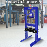 Garvee 6-Ton Shop Press with Pressure Gauge, Adjustable H-Frame Hydraulic Floor Press with Stamping Plates for Bending, Straightening, Pressing Parts, and Installing Bearings & U-Joints, Blue