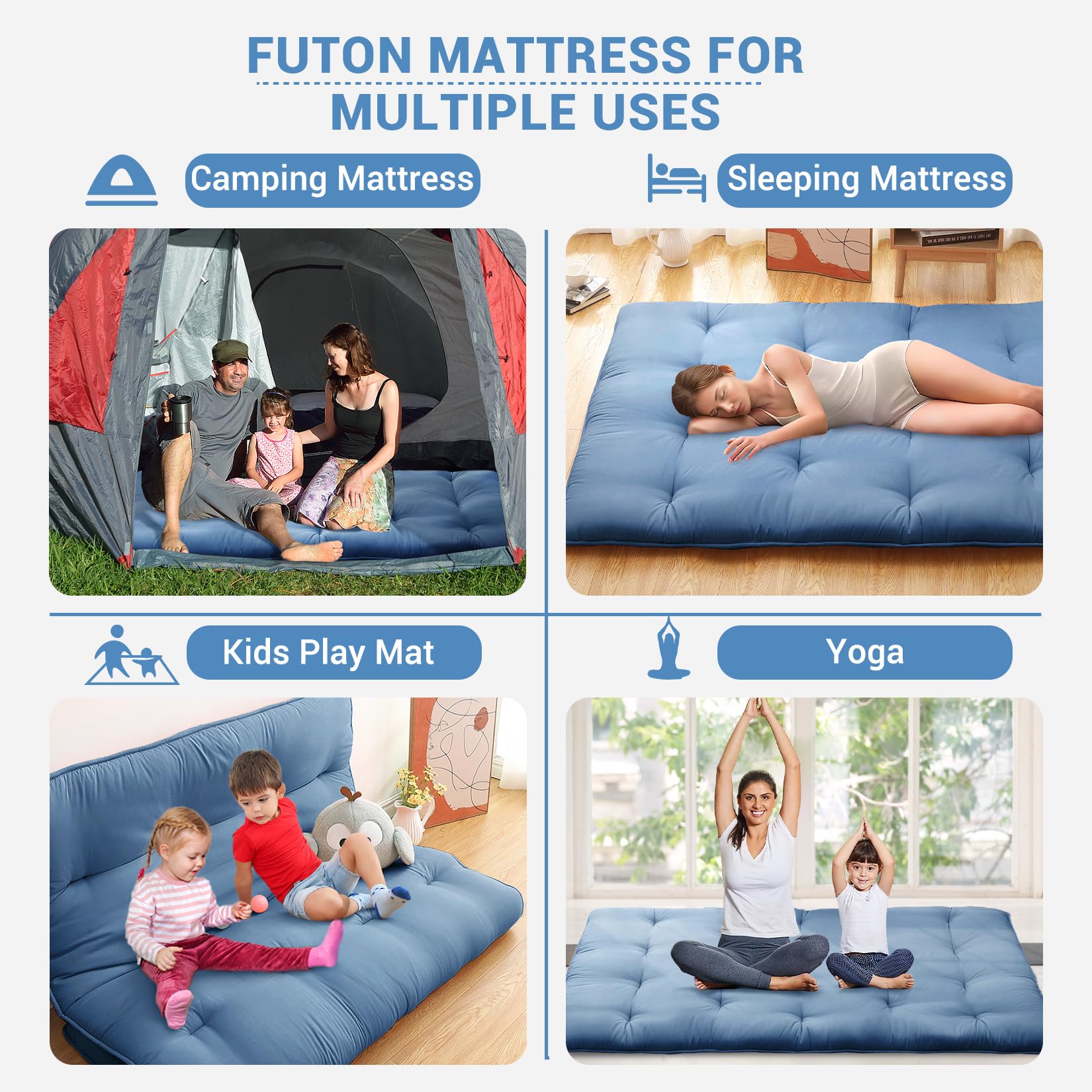 Garvee Futon Mattress Japanese Floor Mattress, Twin Size Tatami Mattress Kids Sleeping Mat for Dormitory, Roll Up Mattress Japanese Floor Mat for Sleep, Easy to Store, Navy Blue