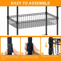 Garvee 3 Tier Rolling Cart, Metal Kitchen Cart On Wheels with Baskets, Wire Shelving Rolling Snack Storage Cart Utility Trolley with Handles for Kitchen Bathroom Office Laundry, Black
