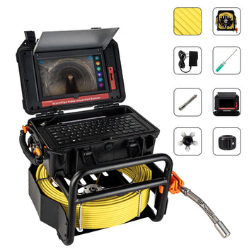 Garvee Sewer Camera 100ft Pipeline Inspection with DVR, Self-Leveling, IP68 Waterproof Aluminum, 12 LED Lights, 10.1" HD Display for Drains & Sewers