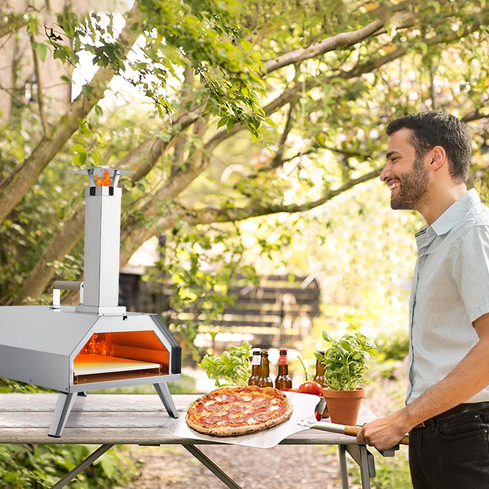 Garvee Pizza Ovens Wood Pellet 12" Portable Pizza Oven Outdoor, Stainless Steel Pizza Oven Cooking Pizza Maker for Charcoal Grill On Backyard Camping Party