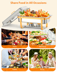 Garvee 8QT Chafing Dish Buffet Set (6-Pack) - Foldable Food Warmers with Spoons & Tweezers for Weddings, Parties, Banquets, and Catering Events (Gold)