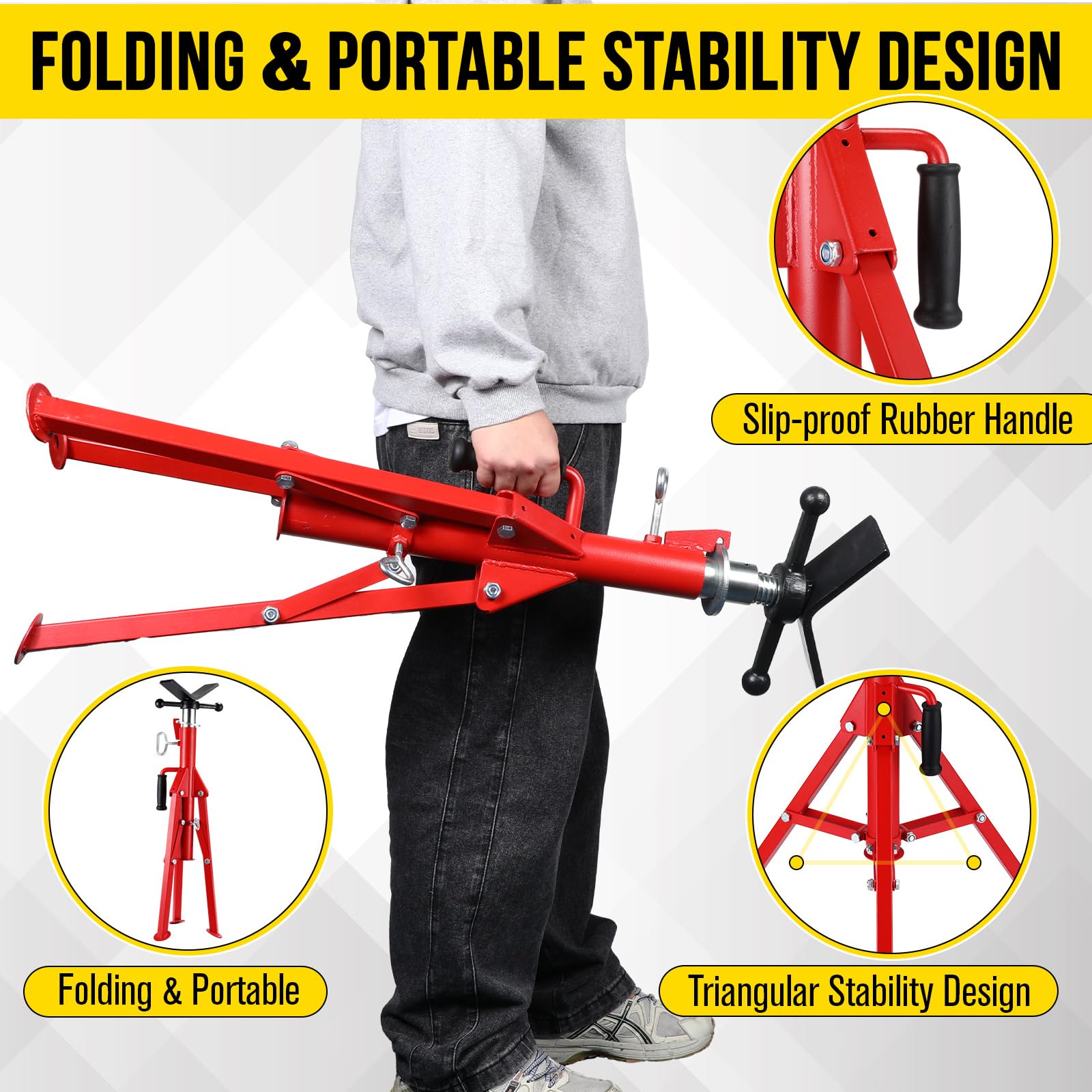 Garvee V Head Pipe Stand 1/8"-12" Capacity,Adjustable Height 28"-52,Pipe Jack Stands 2500 Lb,Portable Folding Pipe Stands, Carbon Steel Body More Durable for Welding, Automotive,Construction Projects