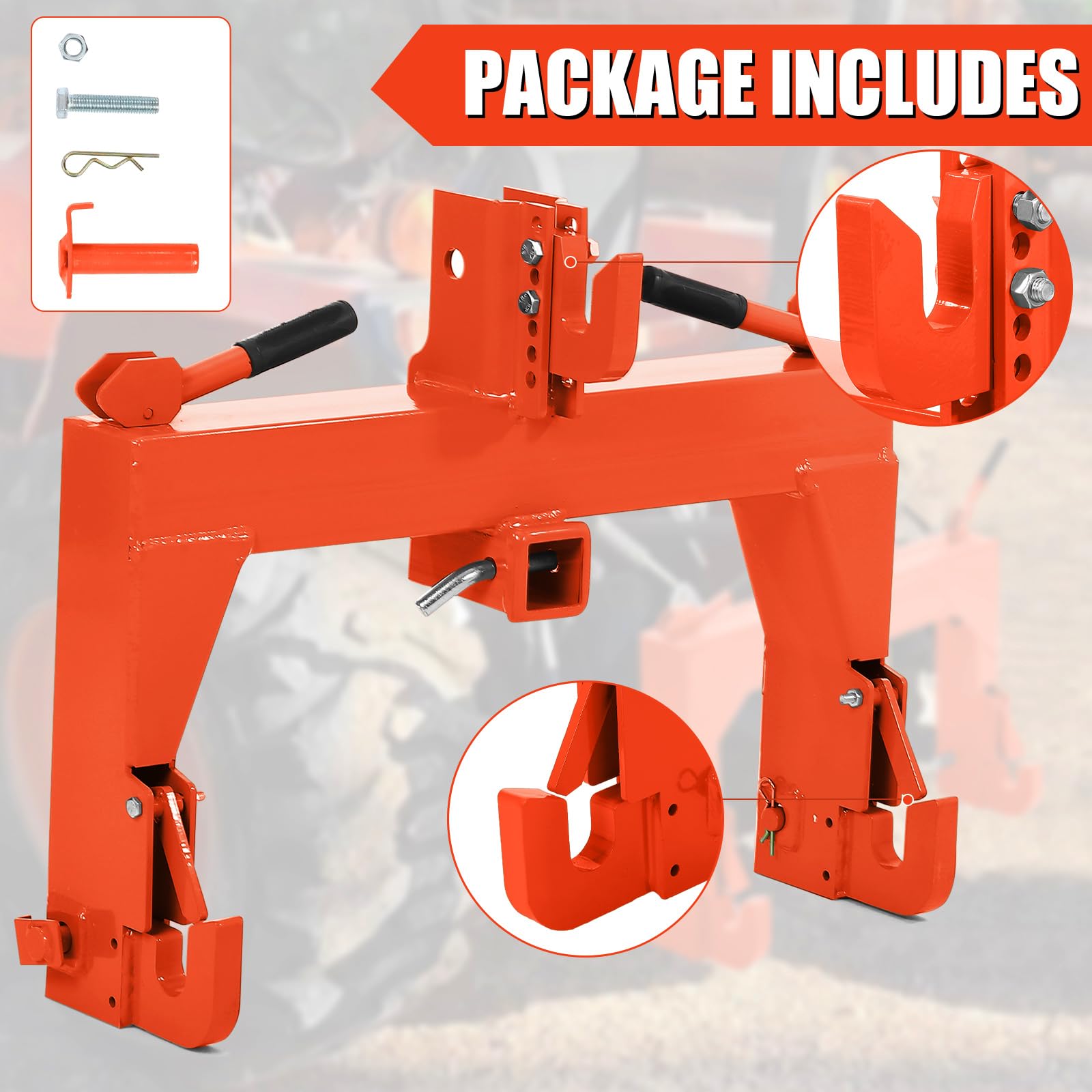 Garvee 3-Point Quick Attach Hitch, 2 Inch Receiver & 5 Bolts Adjust