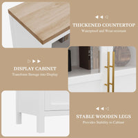 Garvee Sideboard Buffet Cabinet with 4 Glass Doors, 55" Large Buffet Cabinet with Storage, Modern Farmhouse Storage Cabinet Table for Kitchen Dining Room, Living Room , White